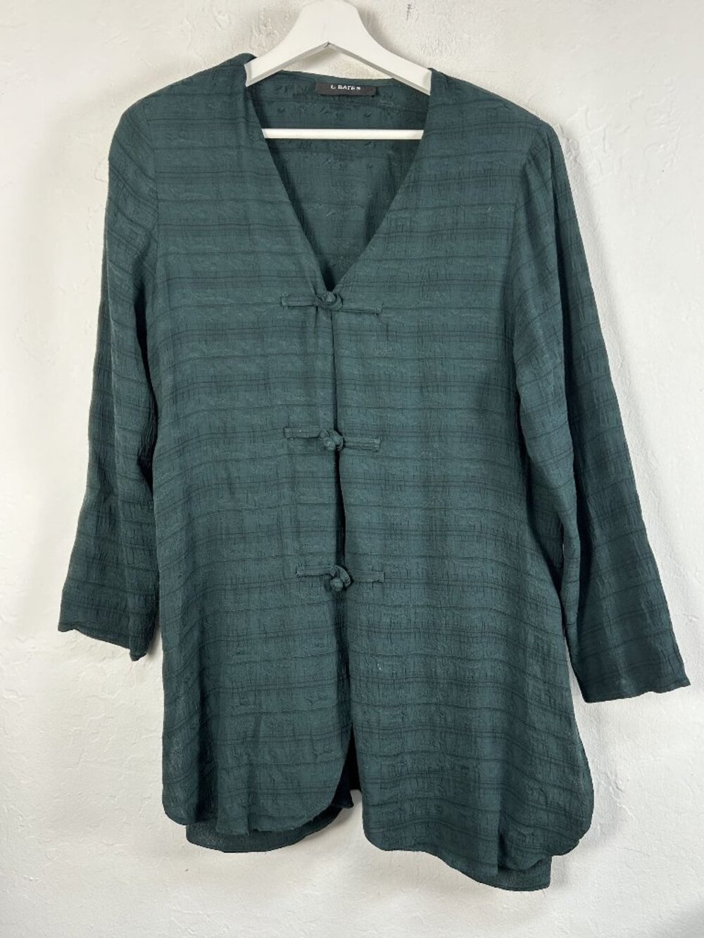 L. Bates Vintage Frog Closure Jacket Womens Dark Green Textured Crinkle Medium